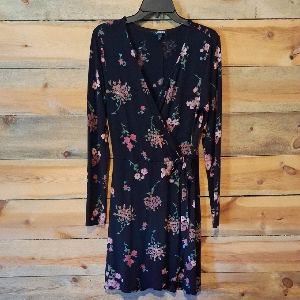 Express Black Dress with Pink Floral Pattern